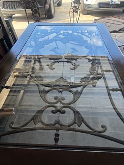 Glass Top Dining Table with Wrought Iron Base
