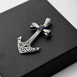 Anchor Symbol with blue Quartz, Stone pendant