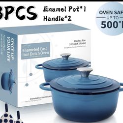 3pcs 4.5 QT Enameled Cast Iron Dutch Oven with Lid, Heavy-Duty Oven-Safe to 500° F, Multifunctional Kitchen Utensils, Enamel Coated Cookware Pot for H