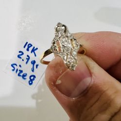 18K Solid Gold Wedding Ring CUBIC ZIRCONIUM STONES 2.7Gr Size 8