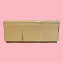 1980s Lane Brass 9 Drawer Low Dresser with mirror