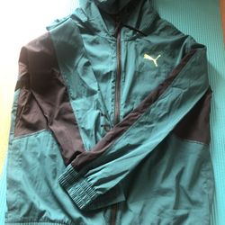 Puma Men’s Woven Windbreaker Jacket Green Teal Size M New 