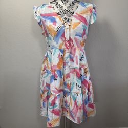 Sleeveless Dress Size M Multicolor Button Front Lightweight