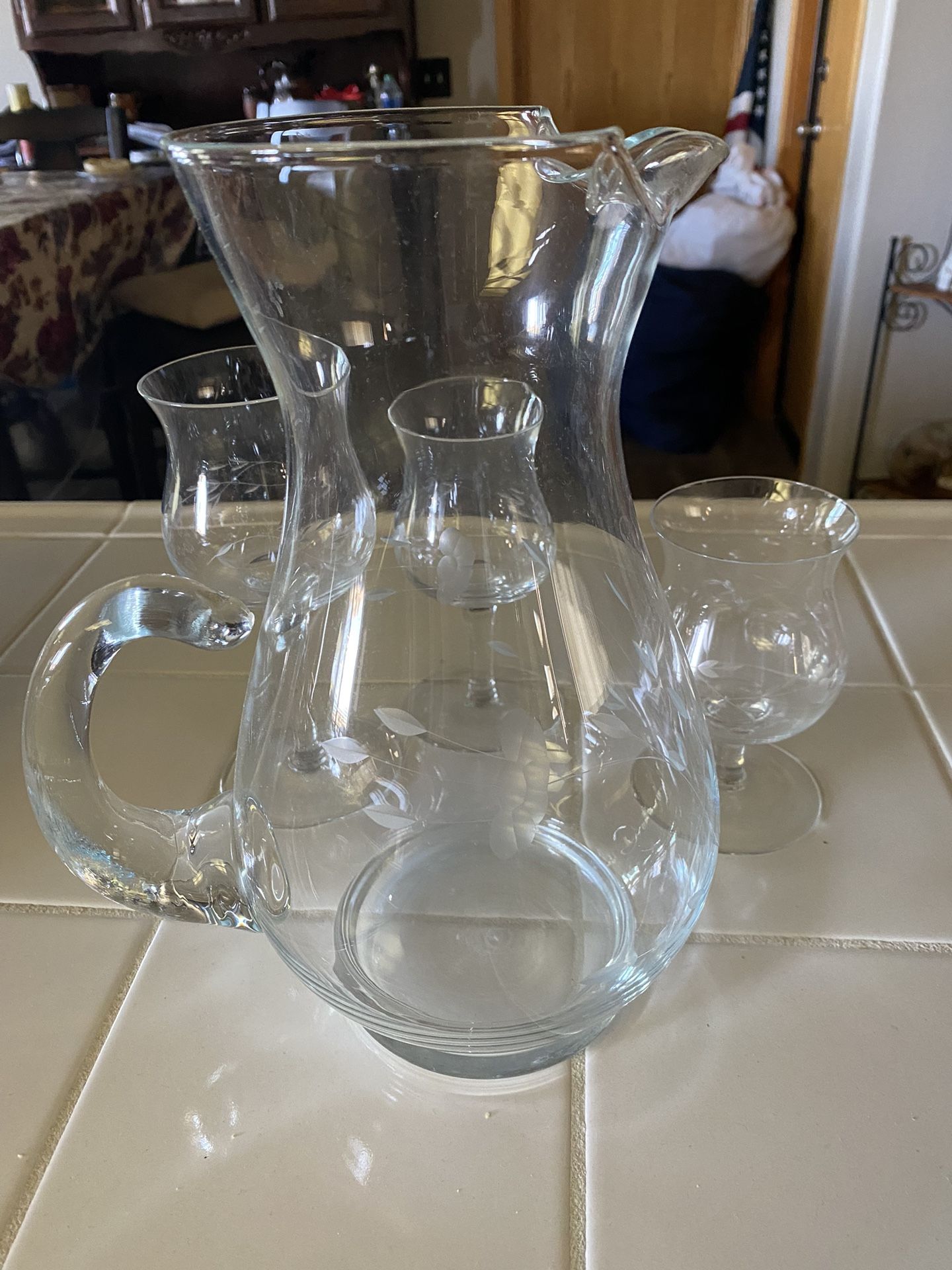 Crystal Pitcher And 3 Cup Set