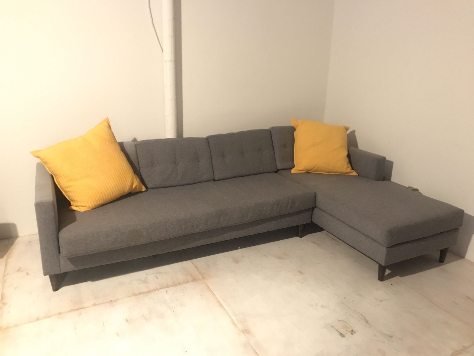 Modern sectional couch - grey fabric