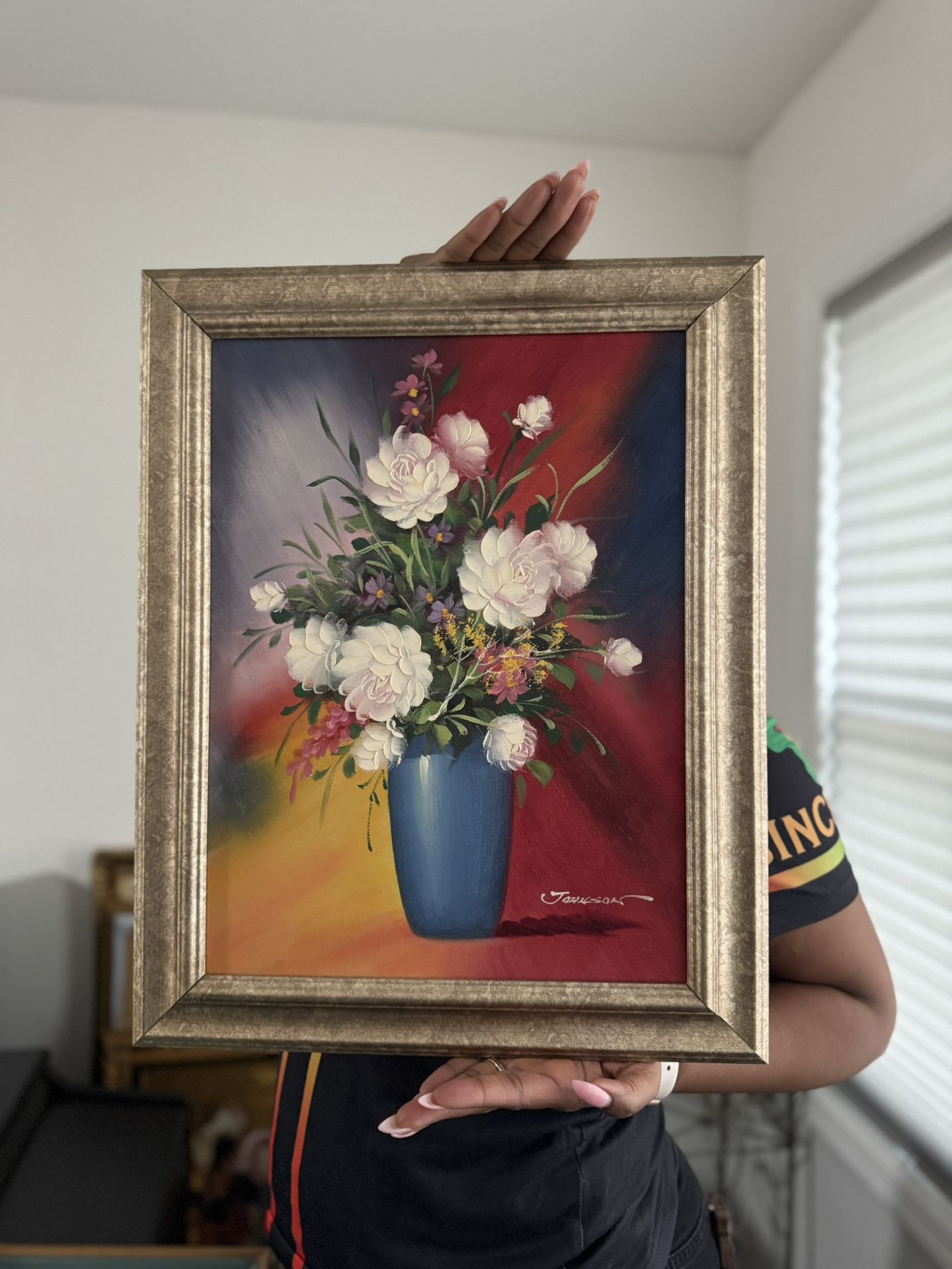Original Johnson Oil Painting - Flowers On Canvas