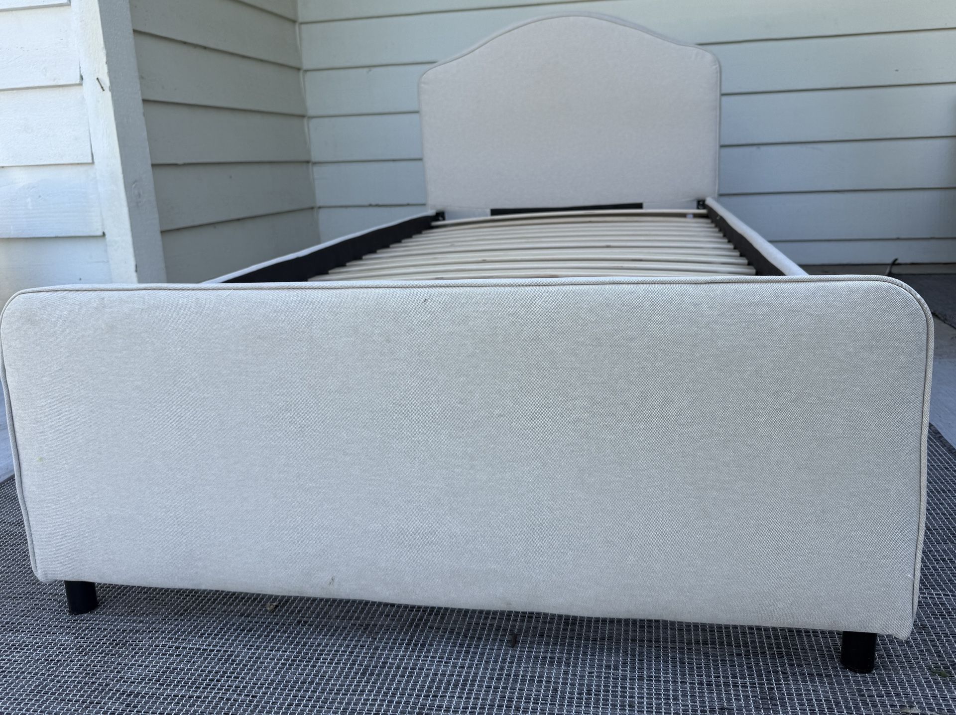 Neutral Upholstered Twin Bed Frame with Slats – Excellent Condition