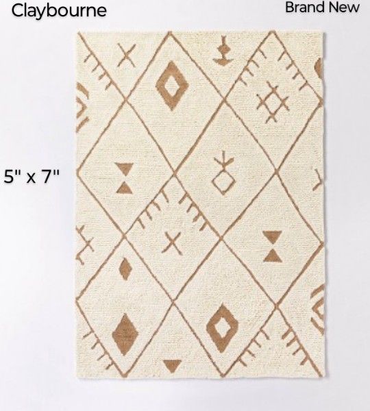 Brand New 5 X 7 Claybourne Geometric Shag Diamond Wool/ Jute Área Rug Ivory Threshold Designed Studio MC Gee