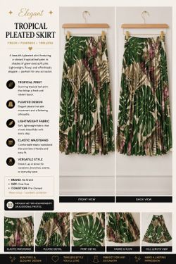 Tropical Pleated Midi Skirt