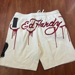 Ed Hardy Men’s White Fleece Shorts 
