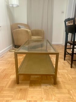 Brass gold glass coffee table