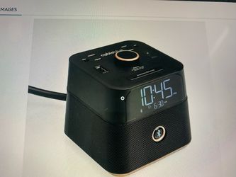 QB blue user-friendly and convenient alarm clock charger with two USB ports and a Bluetooth speaker