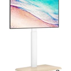 Floor TV Stand with Mount for 32-70 Inch Flat Screen/Curved TVs, Swivel Rolling Height Adjustable Portable TV Stand on Wheels, Modern Mobile Wood Base