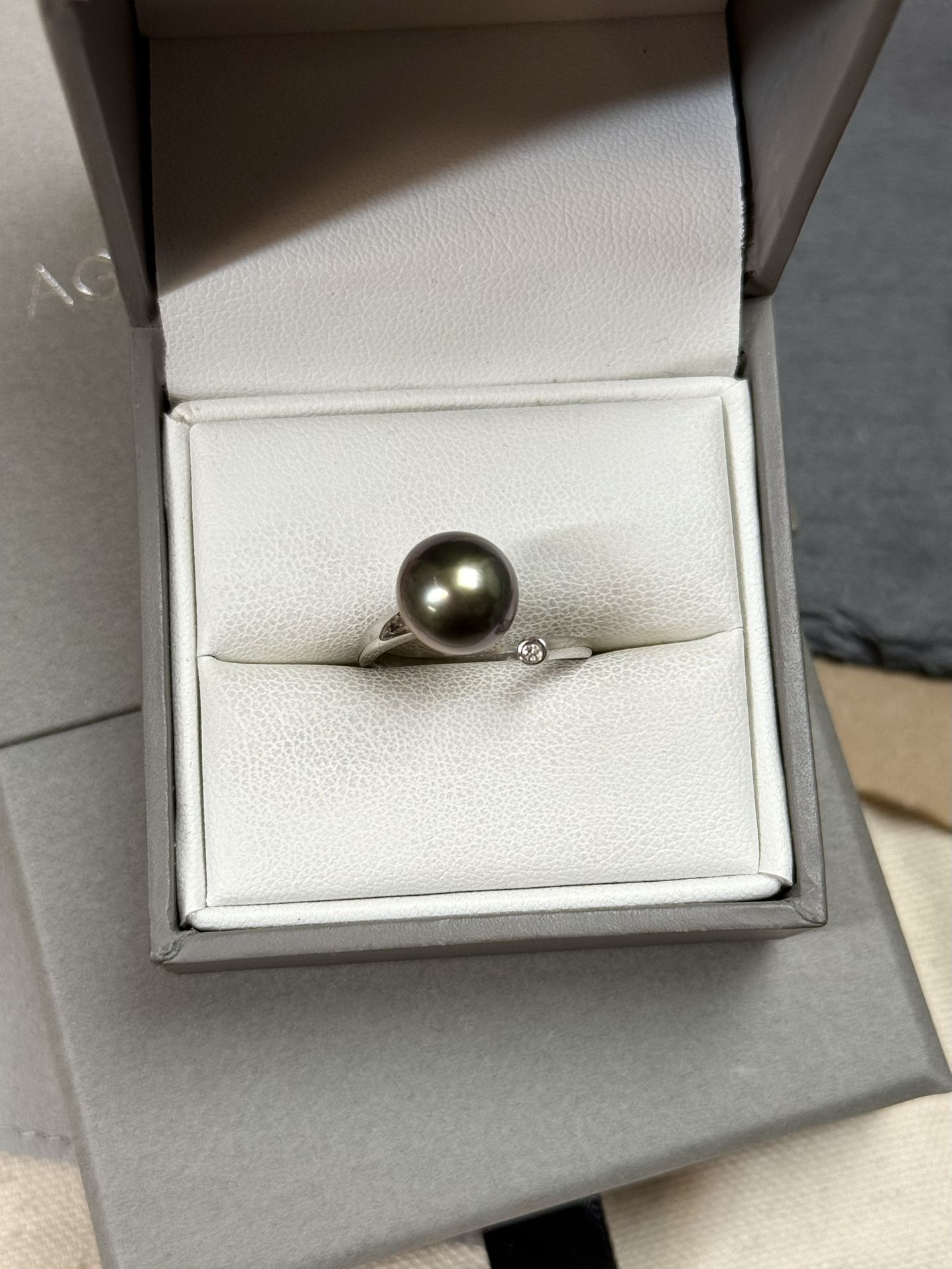 10.7 mm Tahitian Pearl Rhodium Over Sterling Silver Bypass Ring