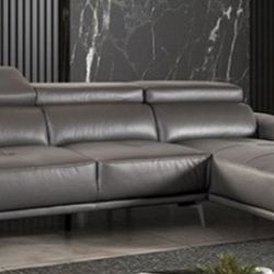 Brand New Grey Leather Modern Style Sectional Sofa 