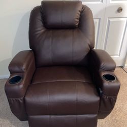 Brown Leather Massage Recliner Chair - Pickup Only