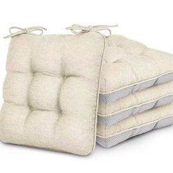 Memory Foam Chair Cushions Set of 4, 15.5"x15.5"x3.5" Indoor & Outdoor Seat Pads for Dining, Kitchen, Office, Patio Chairs - Beige