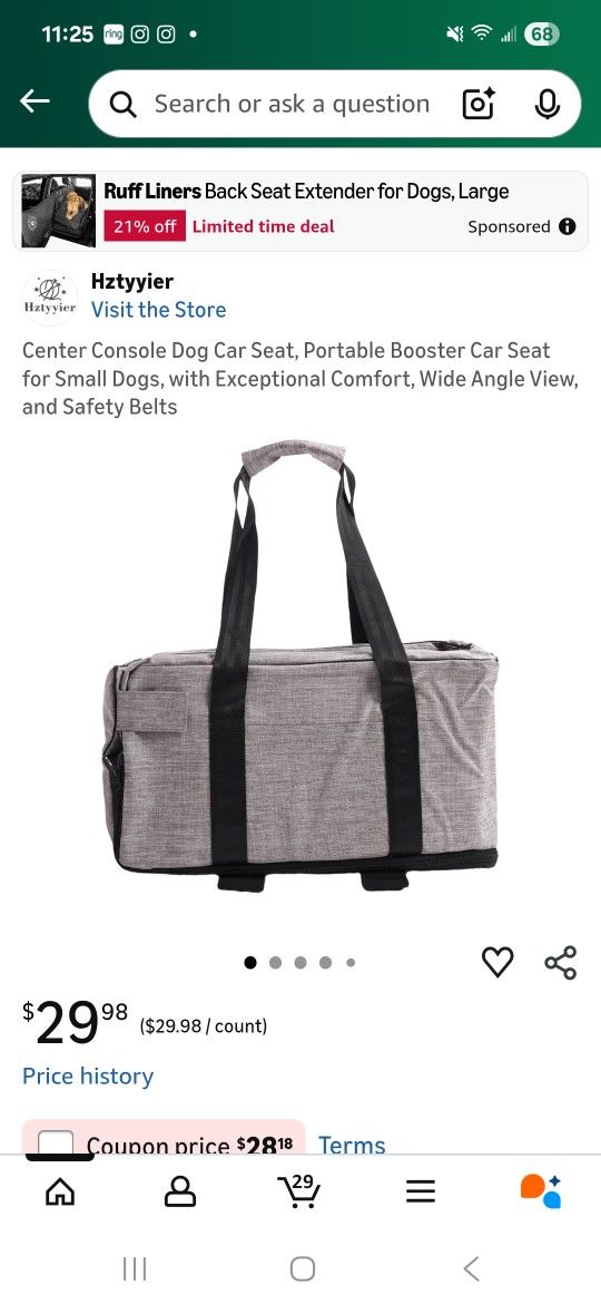 Center Console Dog Car Seat, Portable Booster Car Seat for Small Dogs, with Exceptional Comfort, Wide Angle View, and Safety Belts