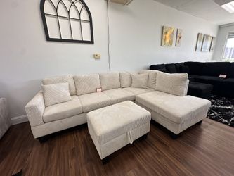 Clearance Item- Beige Sectional & Ottoman 