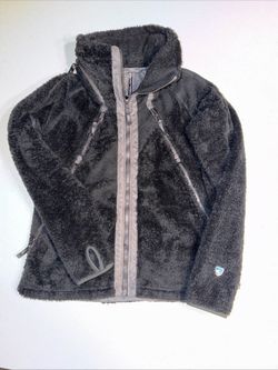 KUHL Flight Jacket Womens Medium Black Sherpa Fleece Hooded Full Zip Pockets