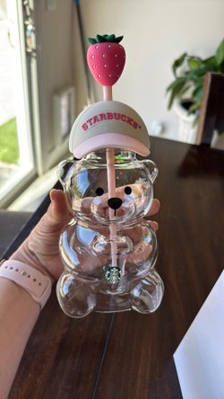 Barista glass pink drink  bear
