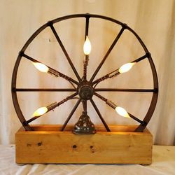 Antique 30" Metal Wagon Wheel Lamp