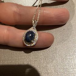 Blue Star Sapphire & Moissanite Necklace - new! 