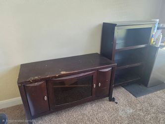 Dark Wood TV Stand with Cabinet Doors and side cabinets