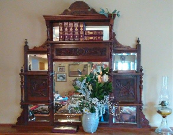 Antique Eastlake Overmantle Beveled Mirror/s Fireplace Victorian Shelves Ornate 1800s Victorian Era