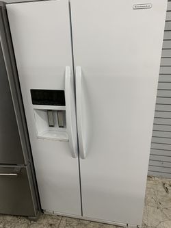 Kitchen aid side by side in glossy white counter depth