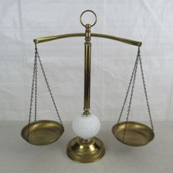 Balance of Justice Brass Milk Glass Non-Functional Scale 17" Tall


