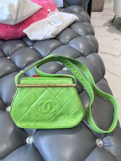 CHANEL Vintage Apple Green Quilted Mini Shoulder Bag with Gold Bar