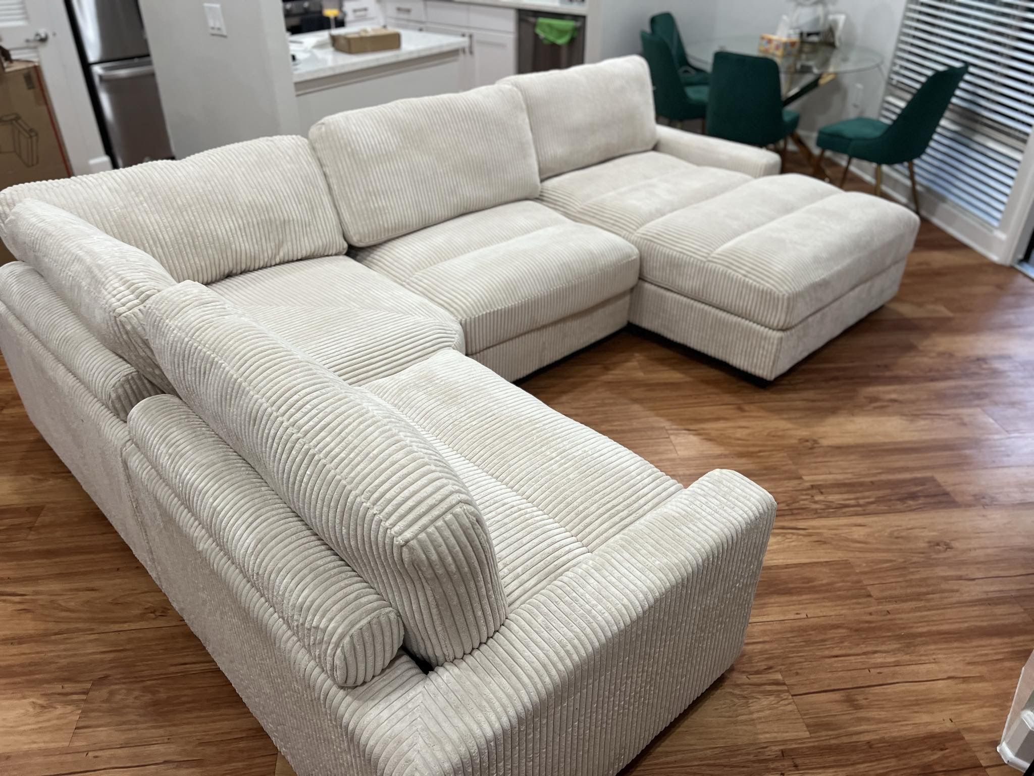 New Off White Corduroy 4 Piece Modular Sectional with Chaise! Includes Free Delivery 🚚!
