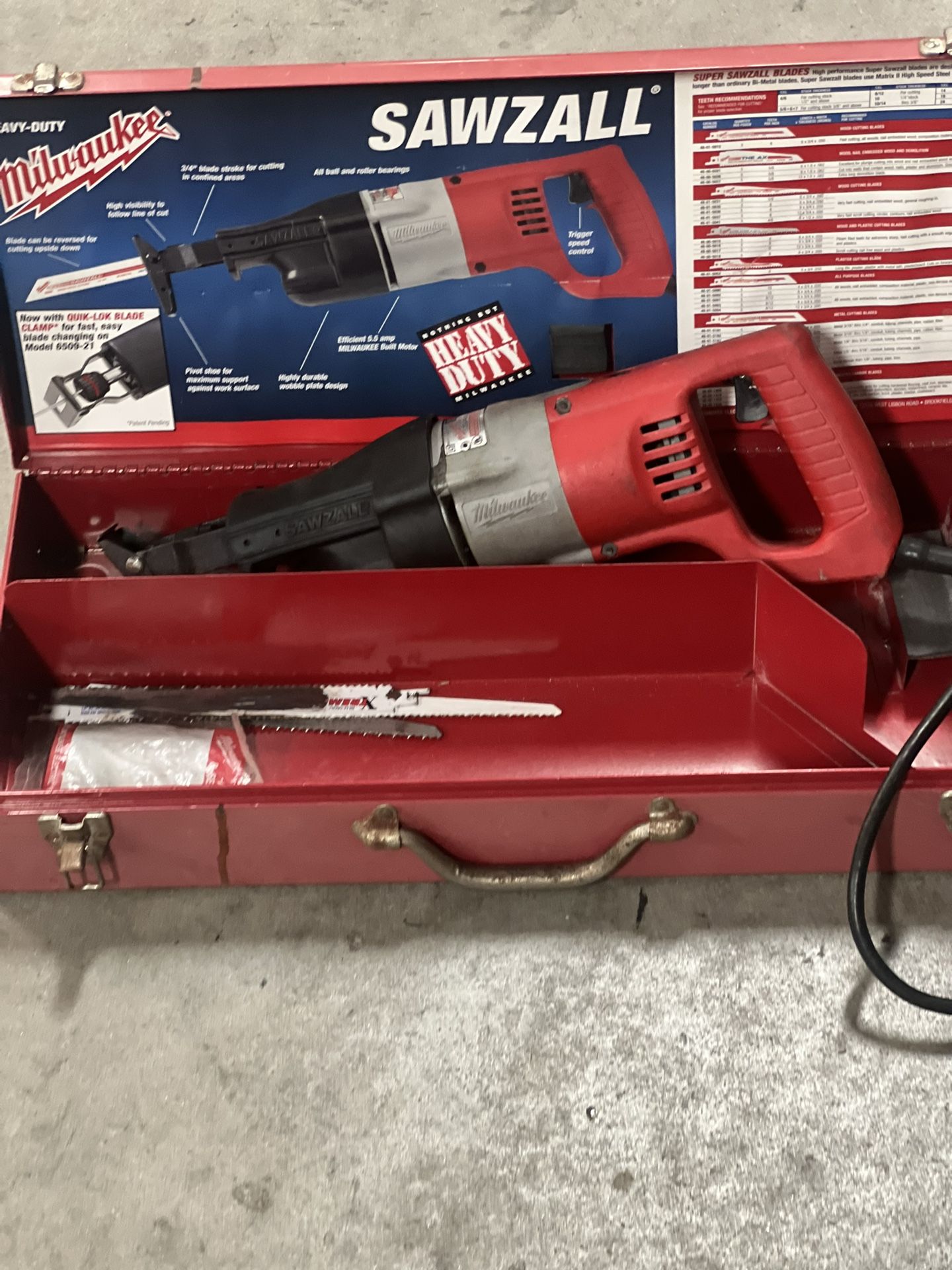 Milwaukee Corded Sawzall With Original Tool Chest 6509-21 6.0 Amp. Great shape fully functional 