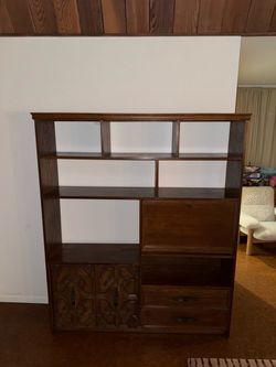 Beautiful solid mid century modern bookcase with secretariat