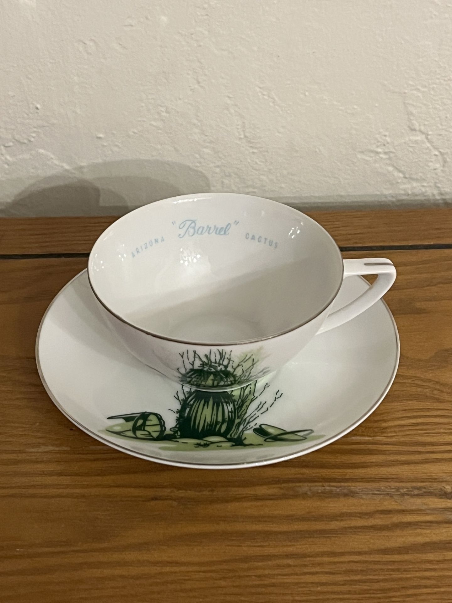 SET OF FOUR Vintage Blakely Oil & Gas Fine China Set Of Four Cups and Saucers Arizona Barrel Cactus EUC Other - Collectibles & Art