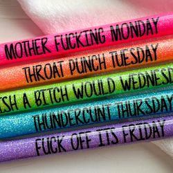 Days Of The Week Glitter Pens - Black Gel Ink