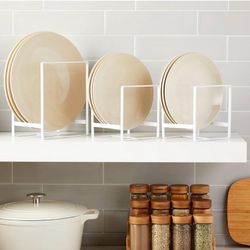 (60000K) Juvale 3 Piece Plate Organizer Plate Rack 2 Sizes White for Kitchen Cabinet, Shelf, for Pots, for Pans, for Cutting Boards