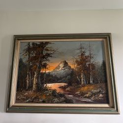 Framed Large Original Mountain Painting 