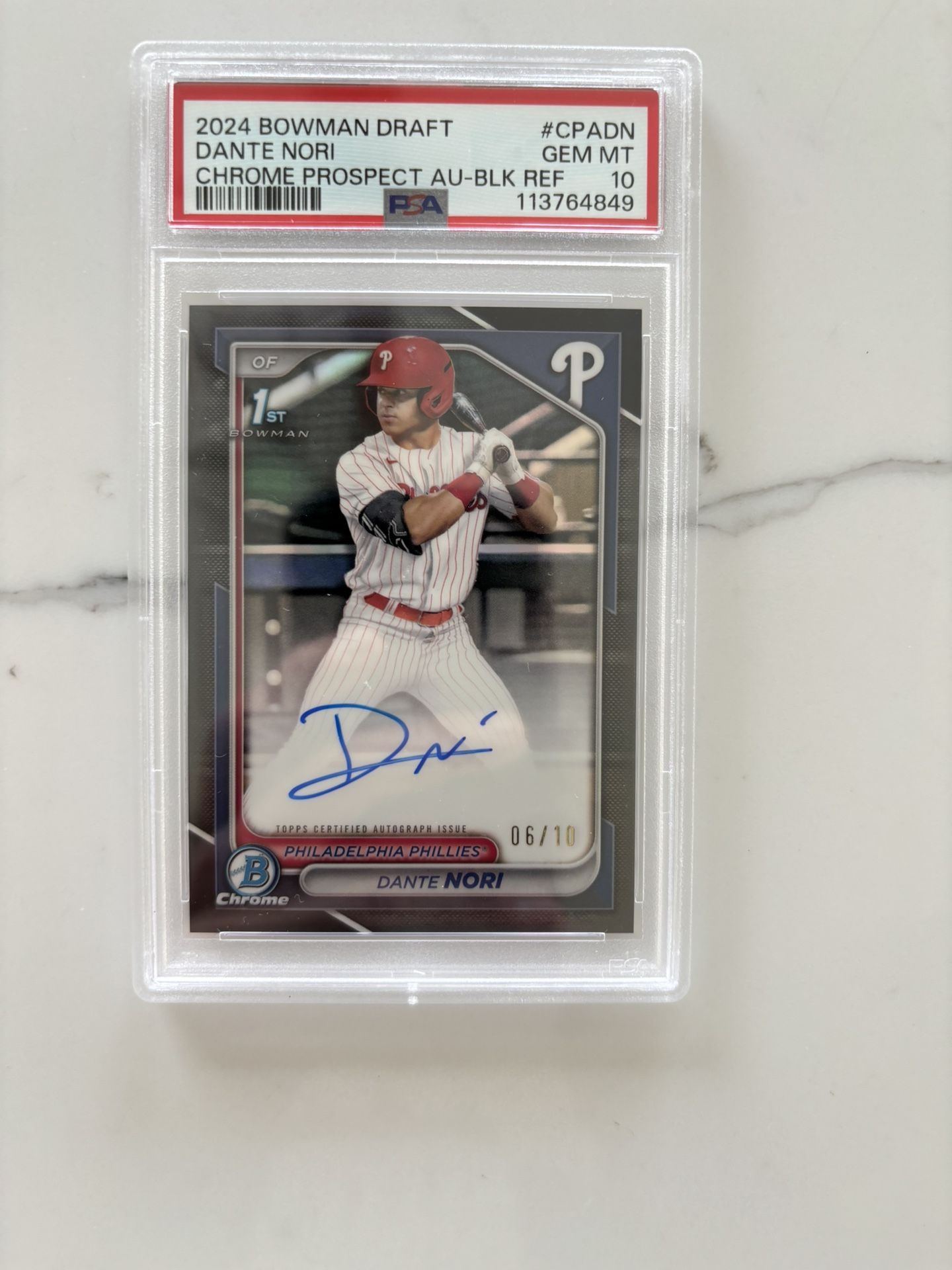 2024 Bowman Draft Chrome Dante Nori Black Refractor Auto PSA 10