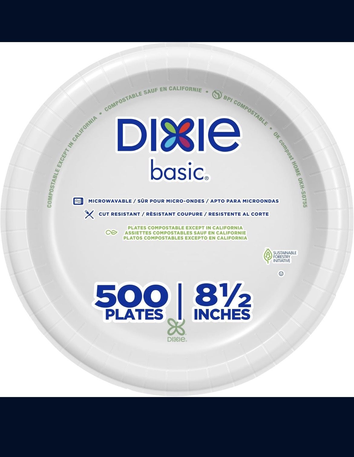 Dixie Basic 8.5 Inch Light-Weight Paper Plates by GP PRO, White, 500 Count