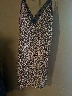 New Leopard Print Slip Dress with Black Lace Trim