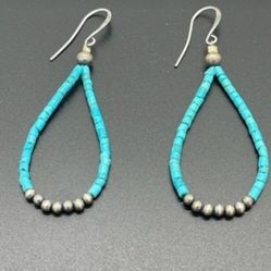 Natural Turquoise And Navajo Pearl Earrings