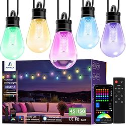 APPECK Smart Outdoor String Lights 150FT RGB LED Patio Lights Alexa Google
