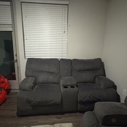 2 Love Seat Gray Reclining Couches $525 For Both 