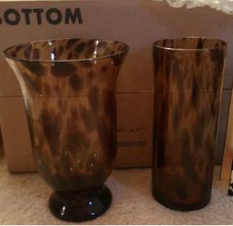 2 Large Handblown Leopard Pattern Glass Vases