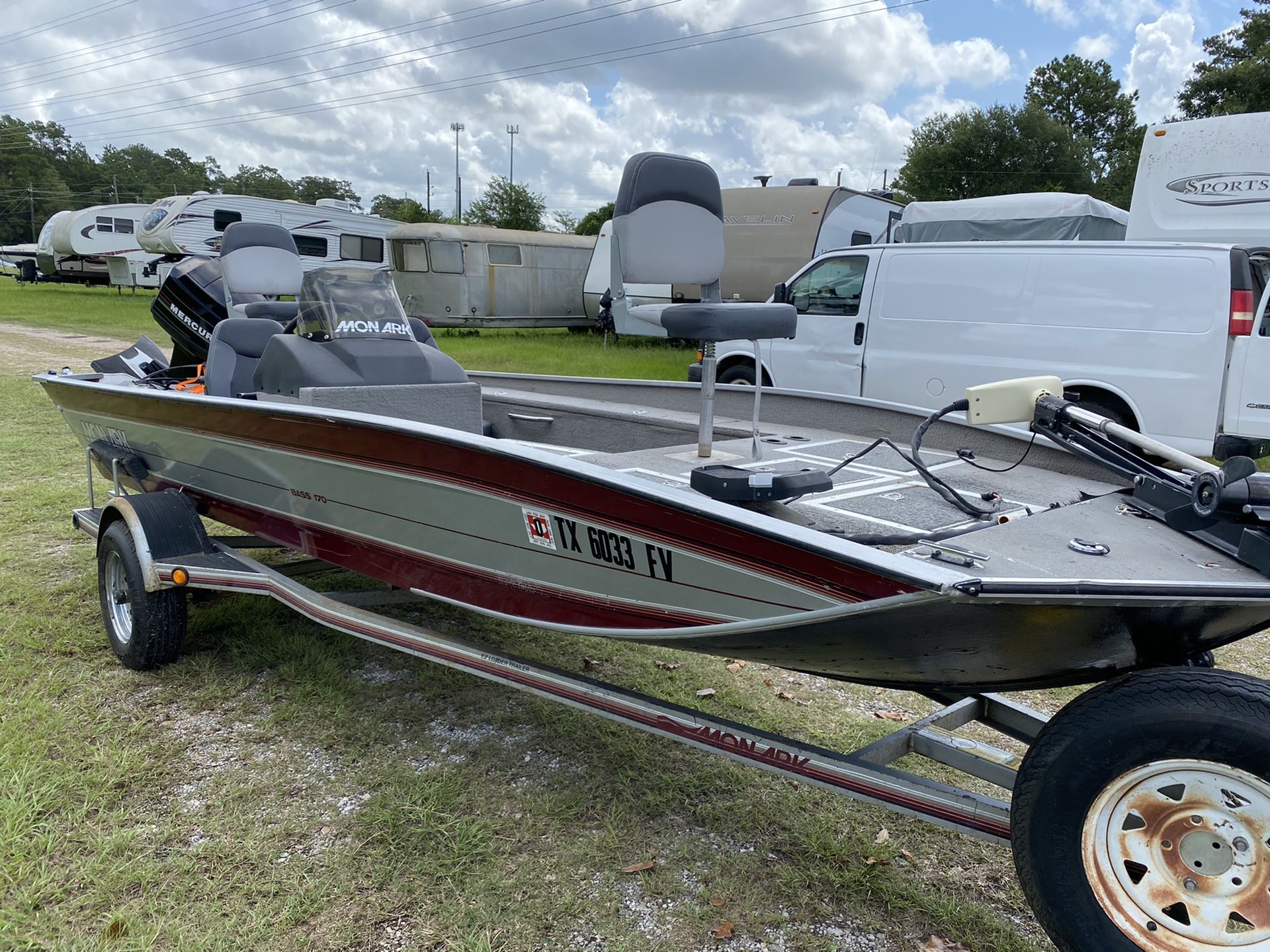 1992 monark bass 170 aluminum bass fishing boat 60 HP mercury runs