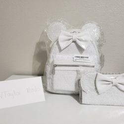 Loungefly Minnie Mouse Sequin Wedding Backpack And Wallet 