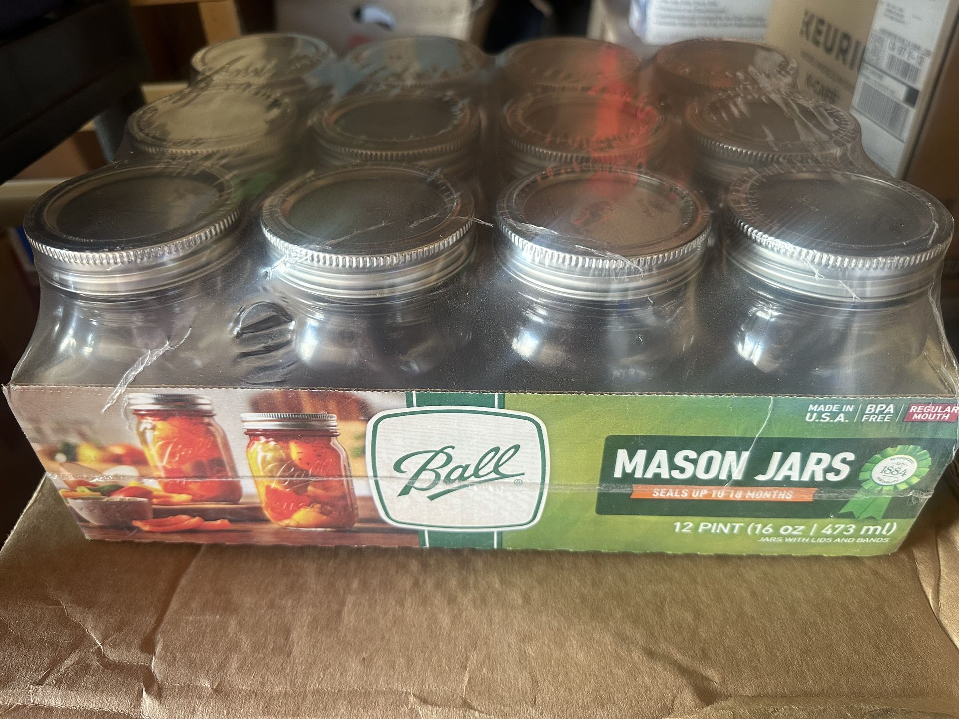 3x 12 Mason ball jars, 16 oz with lids