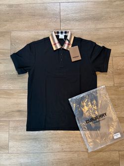 Burberry Black Polo Shirt with Check Collar